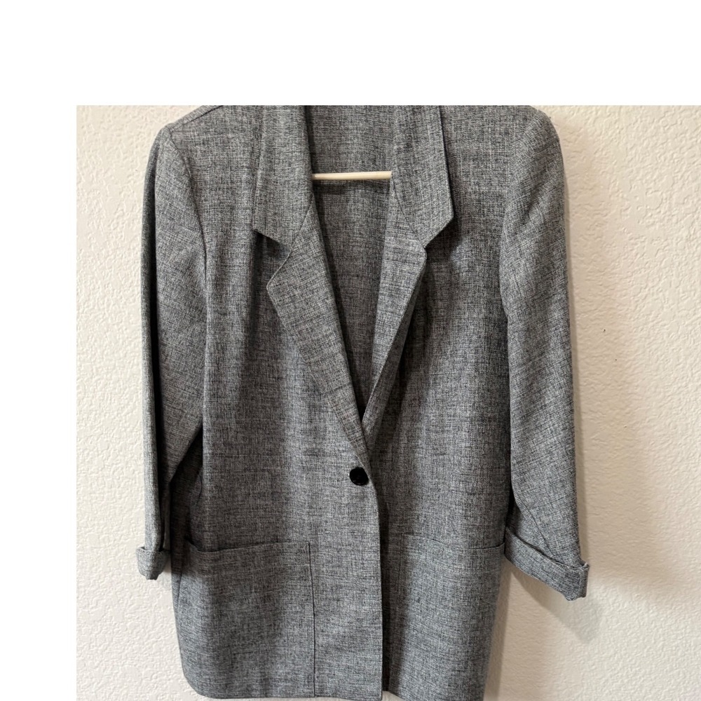 Briggs New York Petite Grey Textured Single‎ Button Blazer Jacket Size 4P